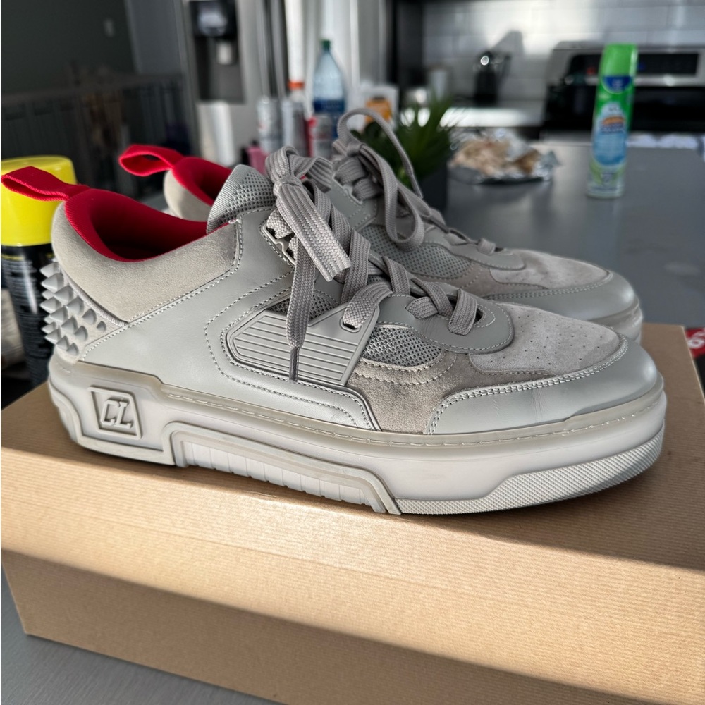 Christian Louboutin Light Gray Low-Top Sneakers with Red Lining